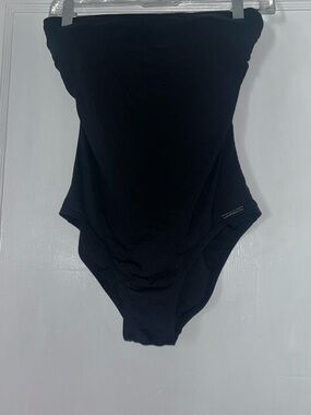 Vince Camuto Black Strapless Swim One-Piece with Logo Plaque laces in back sz 10